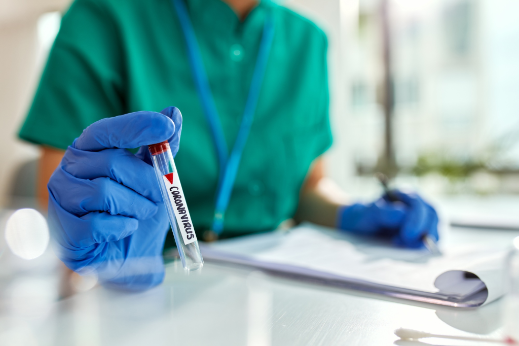 SACC Career Center medical assistant student practicing coronavirus testing procedure