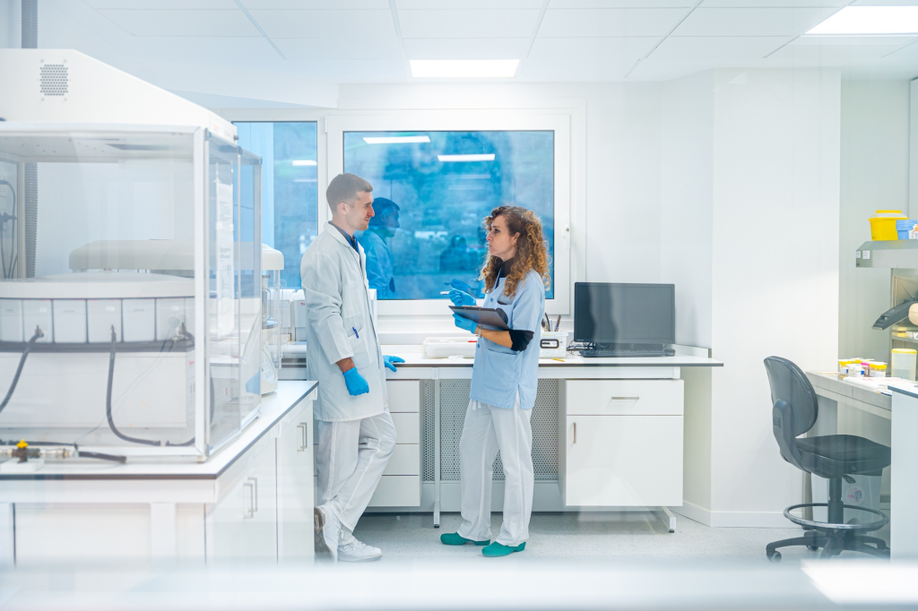 SACC Career Center medical assistant students collaborating during hands on training in a clinical lab